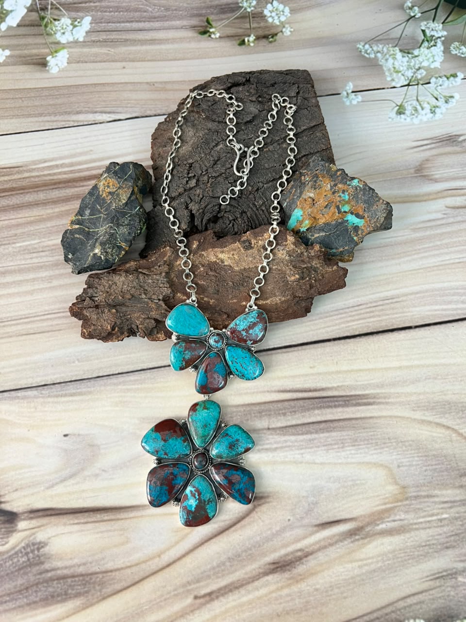 Handmade Sterling Silver Gem Silica Collection: Necklace Signed Nizhoni