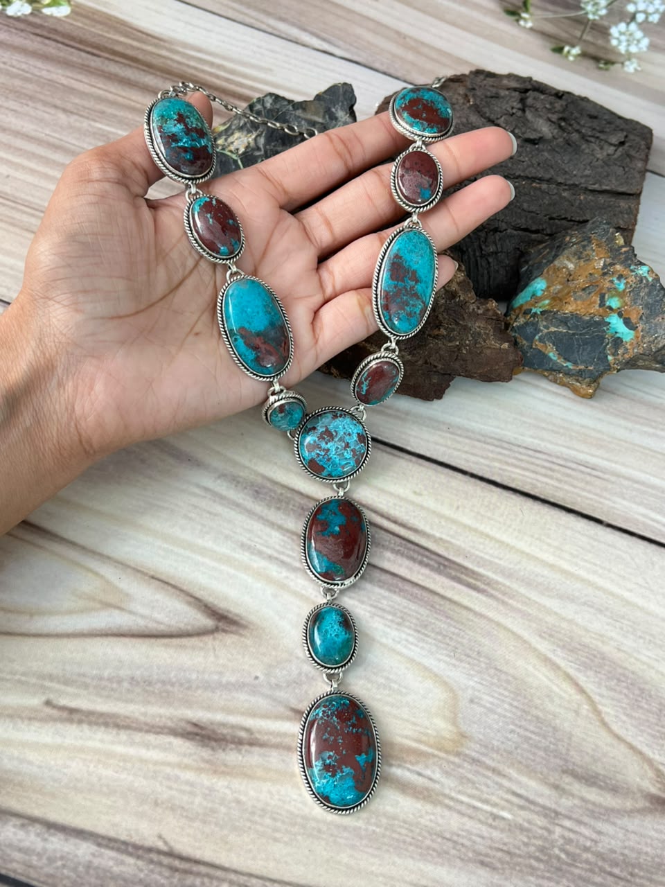 Handmade Sterling Silver Gem Silica Collection: Necklace Signed Nizhoni