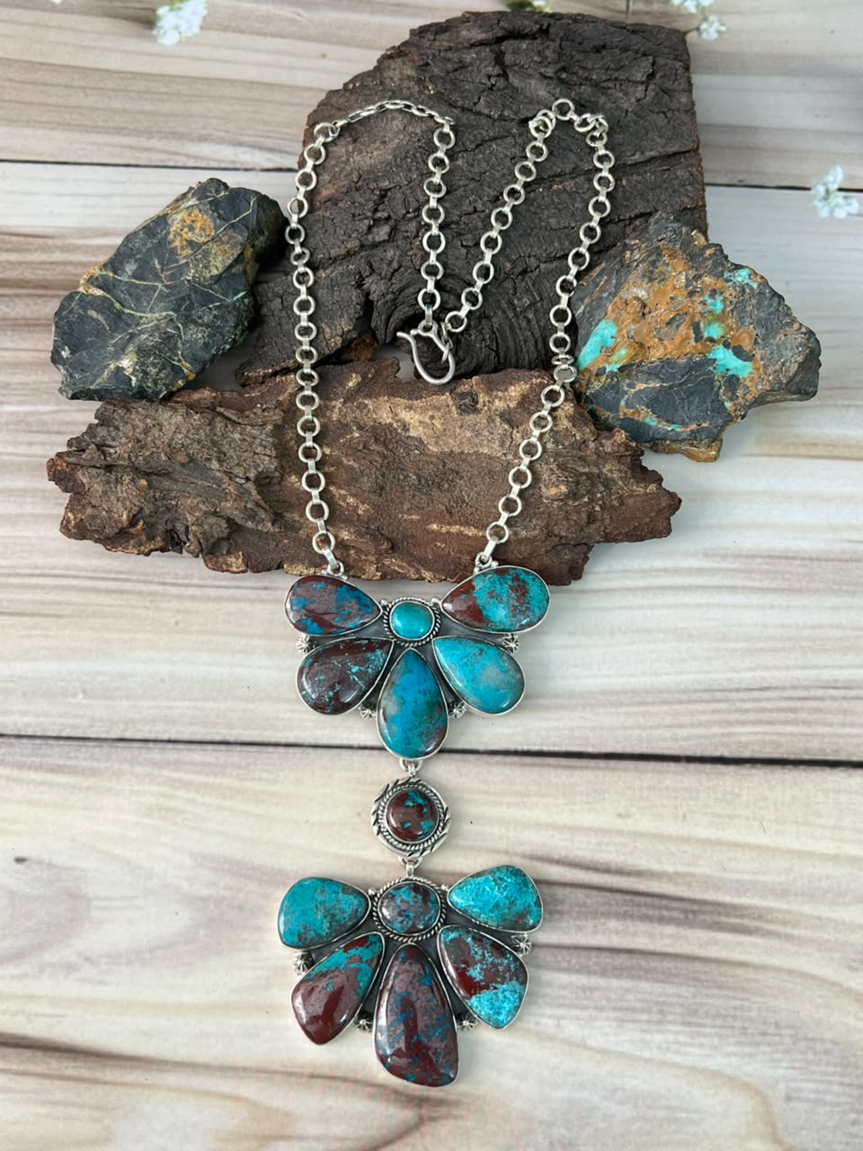 Handmade Sterling Silver Gem Silica Collection: Necklace Signed Nizhoni