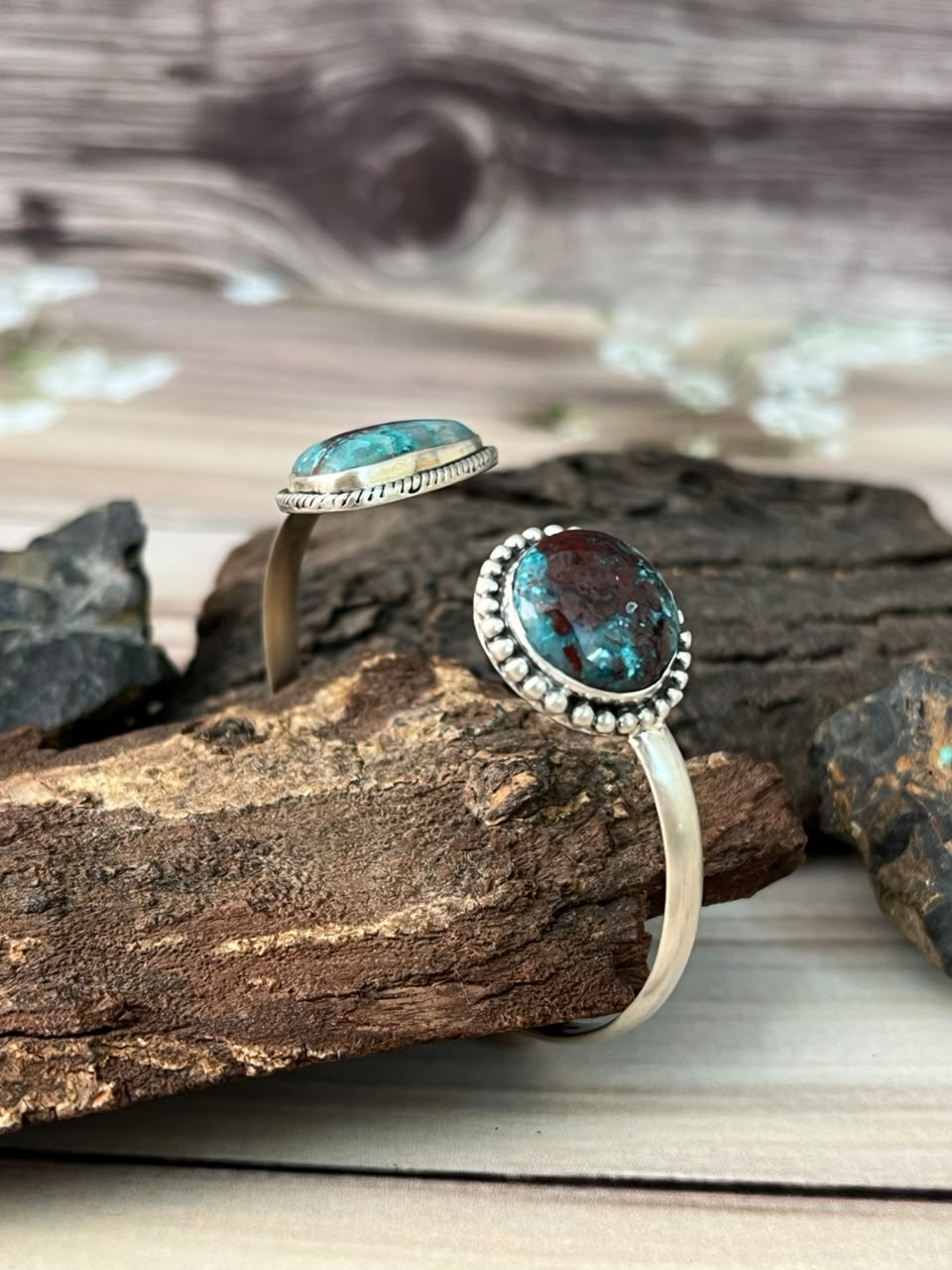 Handmade Sterling Silver Gem Silica Collection: Cuff Bracelet Signed Nizhoni