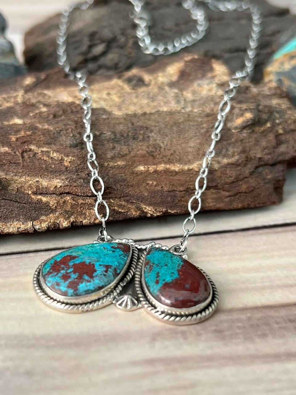 Handmade Sterling Silver Gem Silica Collection: Necklace Signed Nizhoni