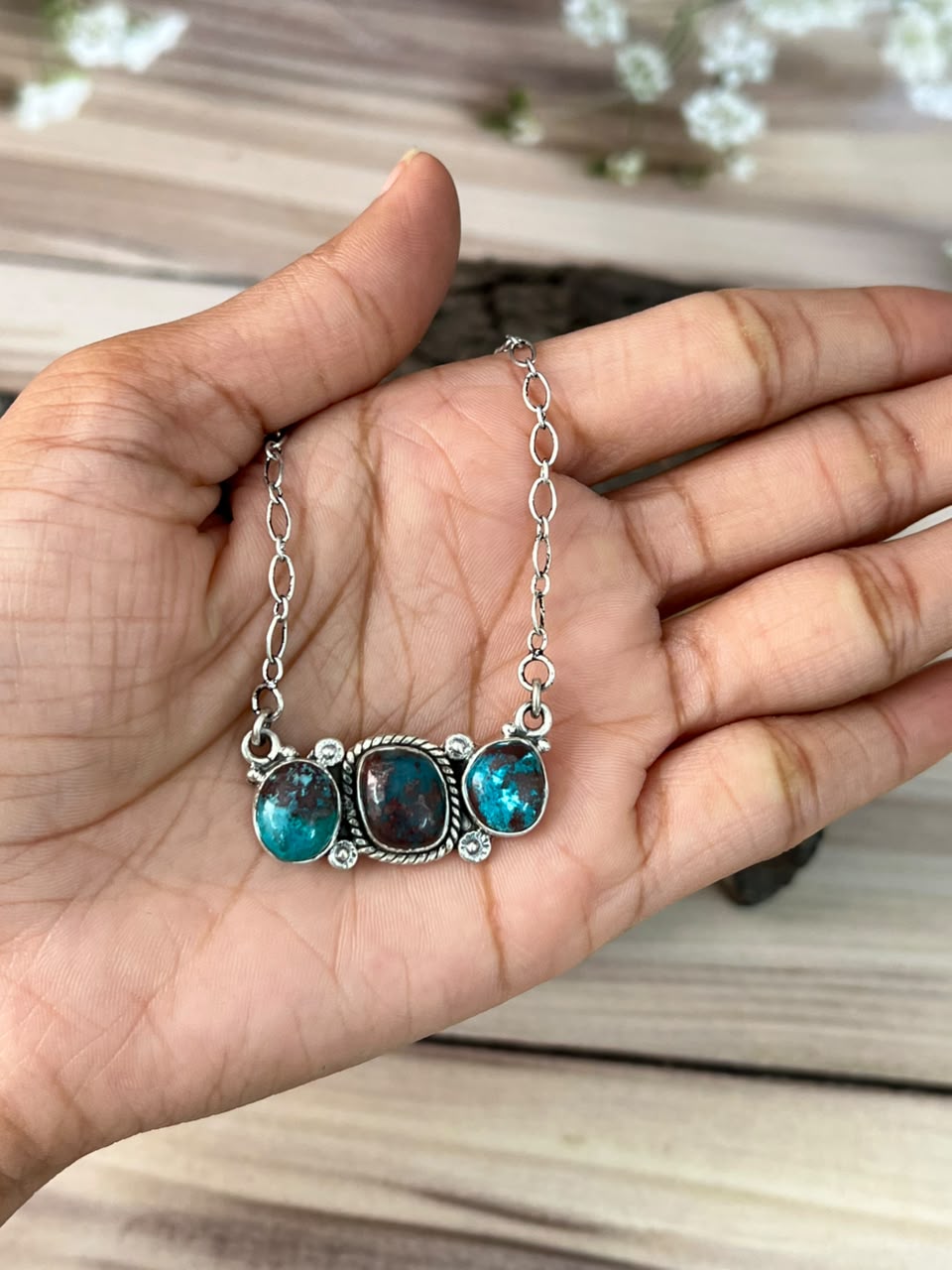 Handmade Sterling Silver Gem Silica Collection: Necklace Signed Nizhoni