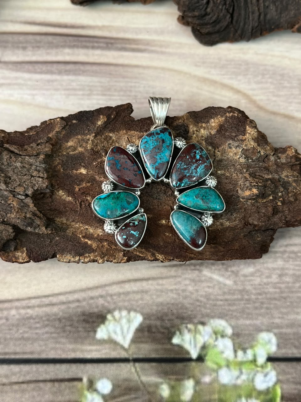 Handmade Sterling Silver Gem Silica Collection: Naja Pendant Signed Nizhoni