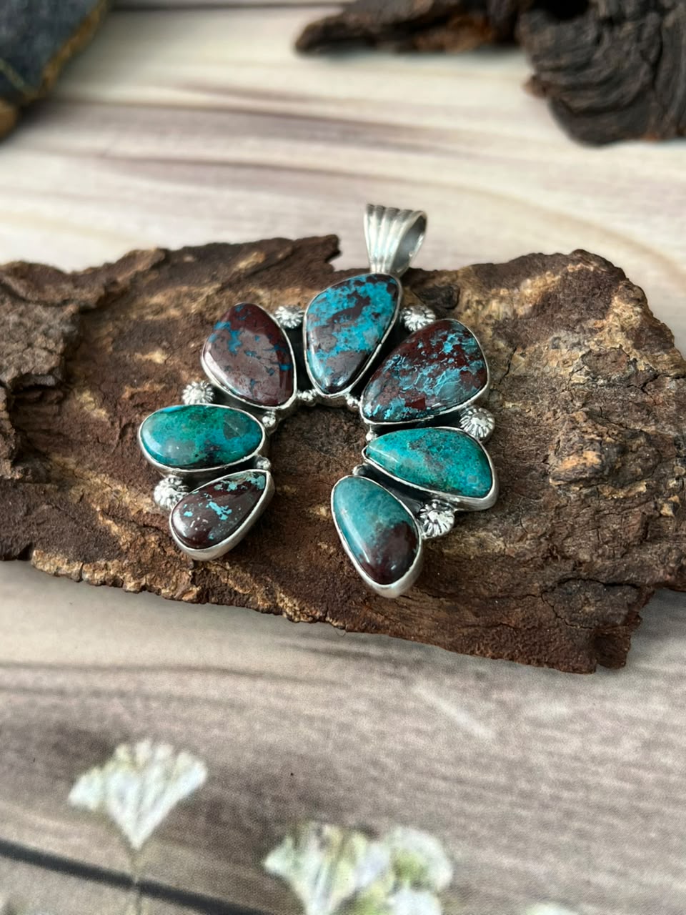 Handmade Sterling Silver Gem Silica Collection: Naja Pendant Signed Nizhoni