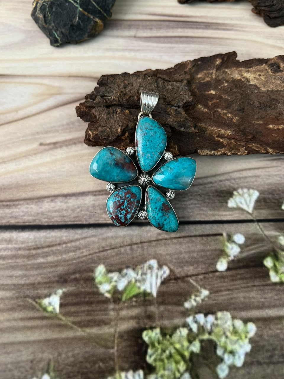 Handmade Sterling Silver Gem Silica Collection: Pendant Signed Nizhoni