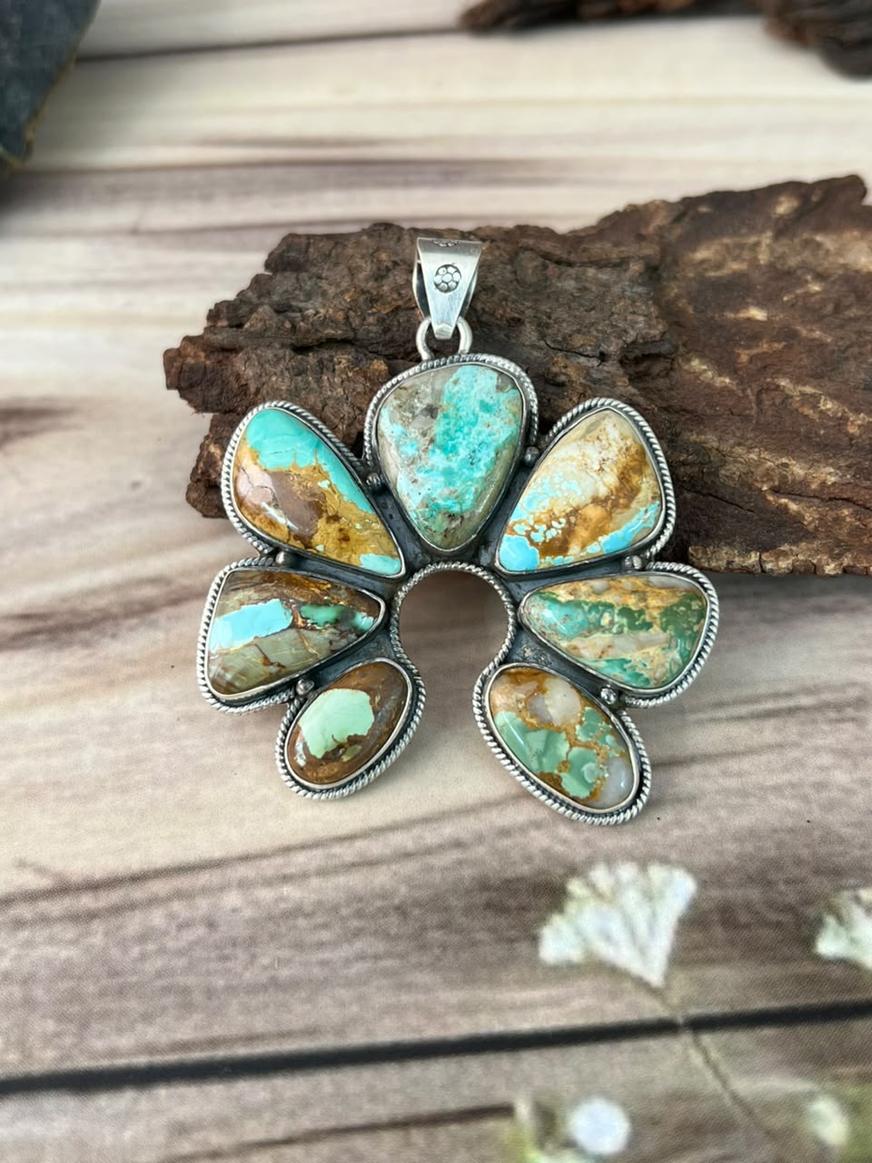Handmade Sterling Silver Royston Turquoise Naja Pendant Signed Nizhoni