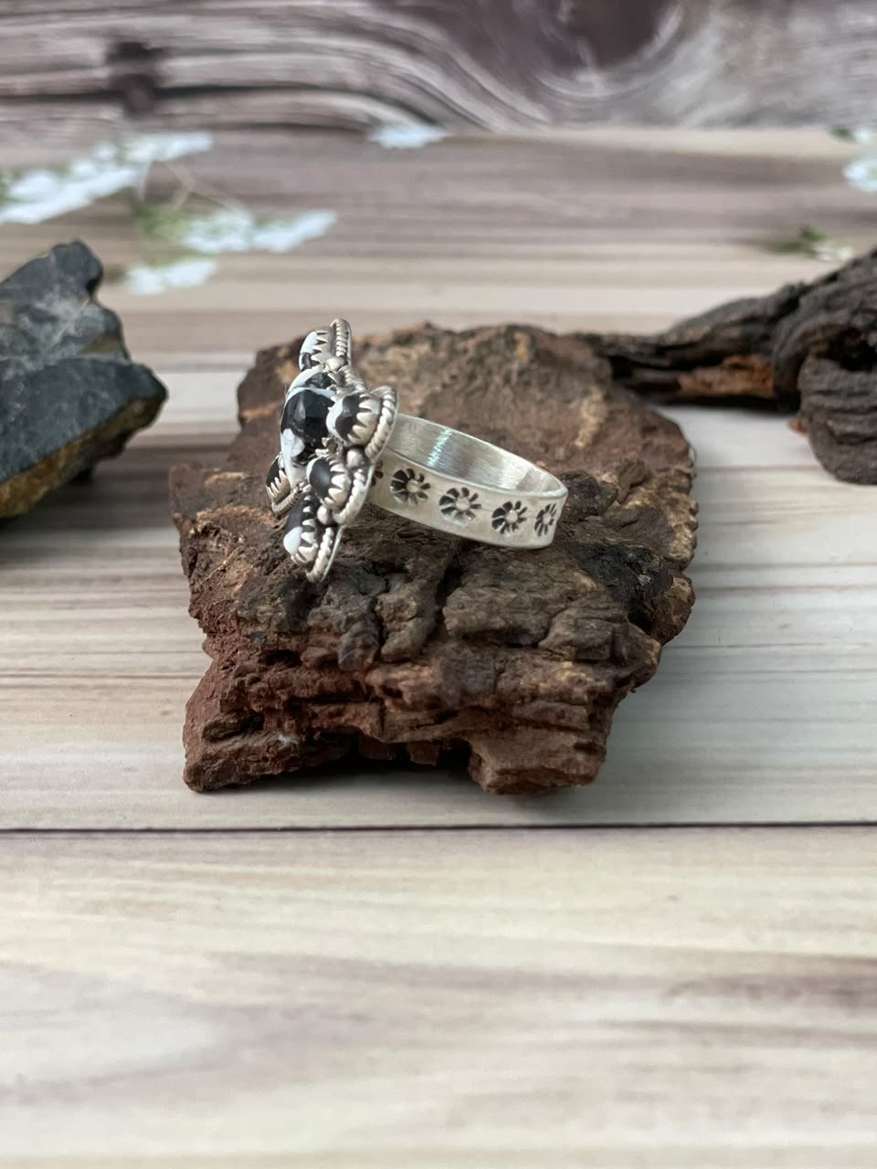 Handmade Sterling Silver White Buffalo Adjustable Ring Signed Nizhoni
