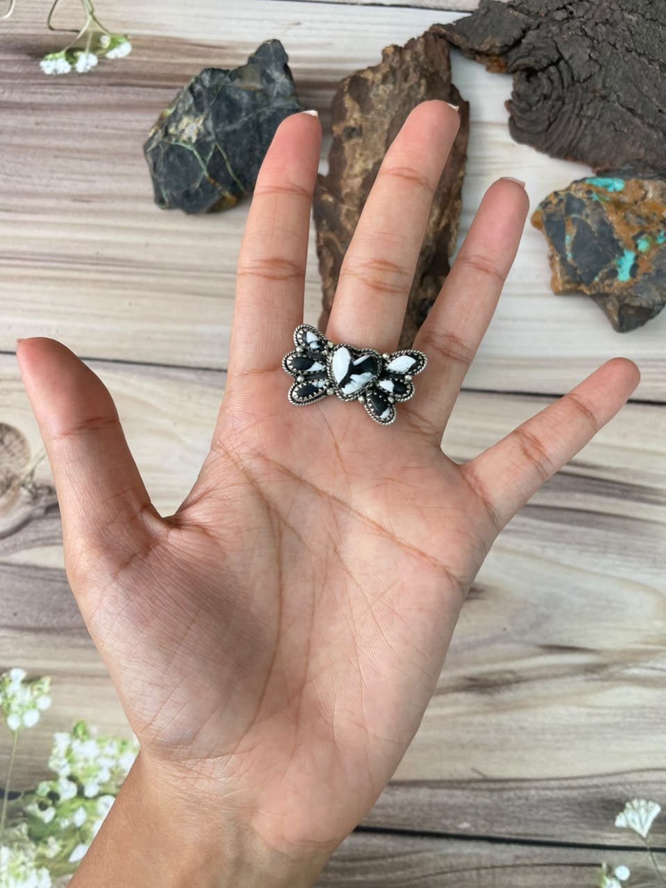 Handmade Sterling Silver White Buffalo Adjustable Ring Signed Nizhoni