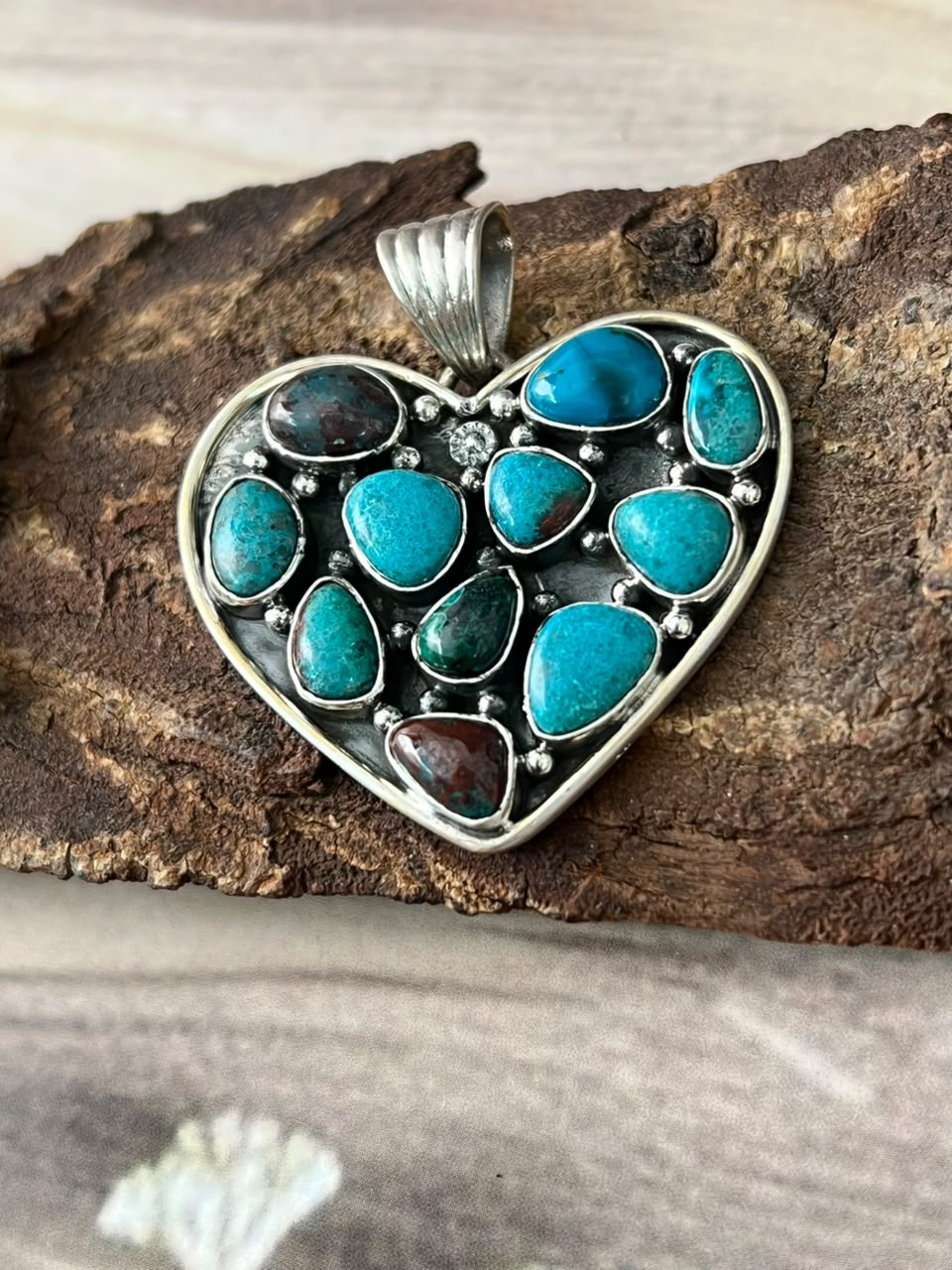 Handmade Sterling Silver Gem Silica Collection: Heart Pendant Signed Nizhoni