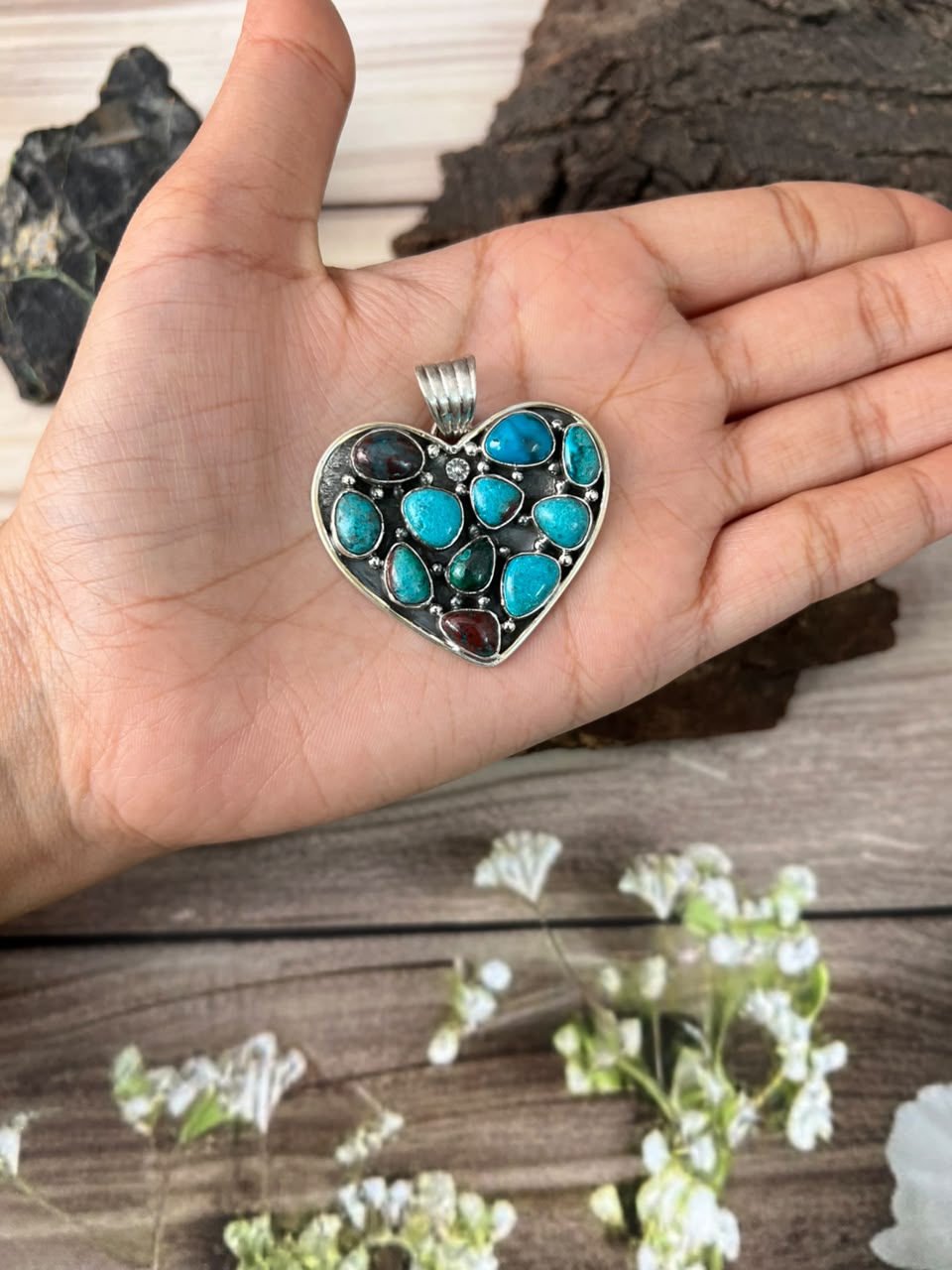 Handmade Sterling Silver Gem Silica Collection: Heart Pendant Signed Nizhoni