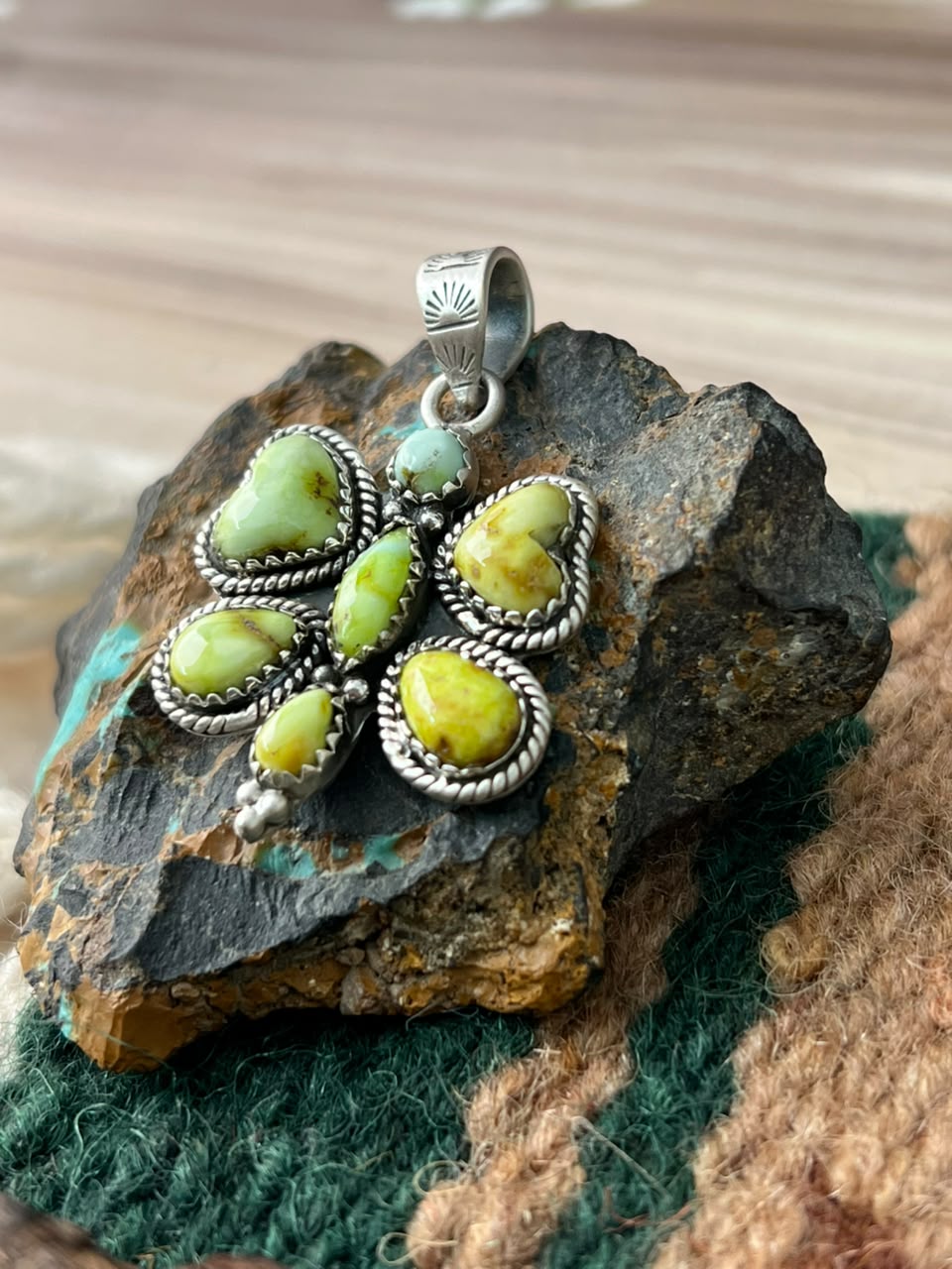 Handmade Sterling Silver Palomino Turquoise Butterfly Pendant Signed Nizhoni