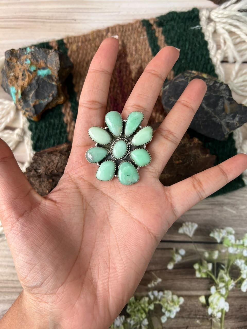Handmade Sterling Silver Paloma Turquoise Adjustable Ring Signed Nizhoni
