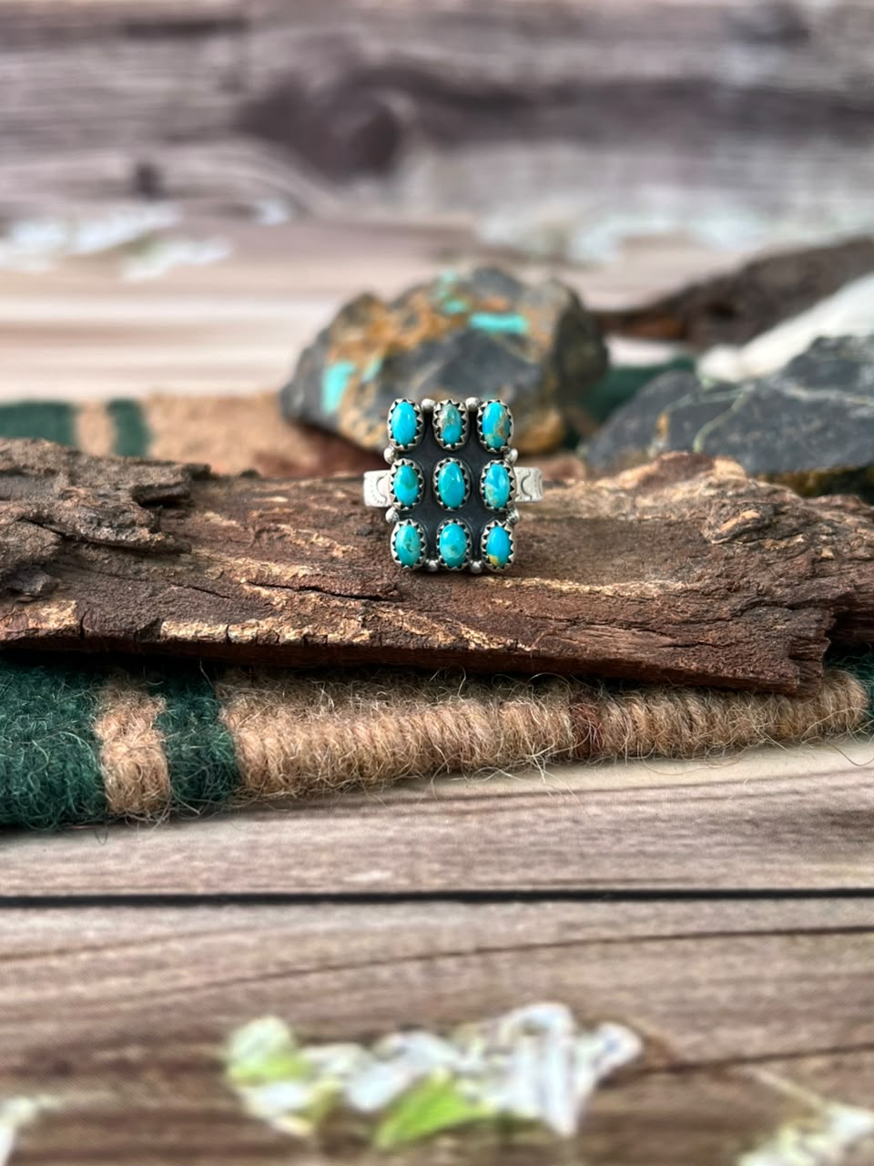 Handmade Sterling Silver Kingman Turquoise Adjustable Ring Signed Nizhoni