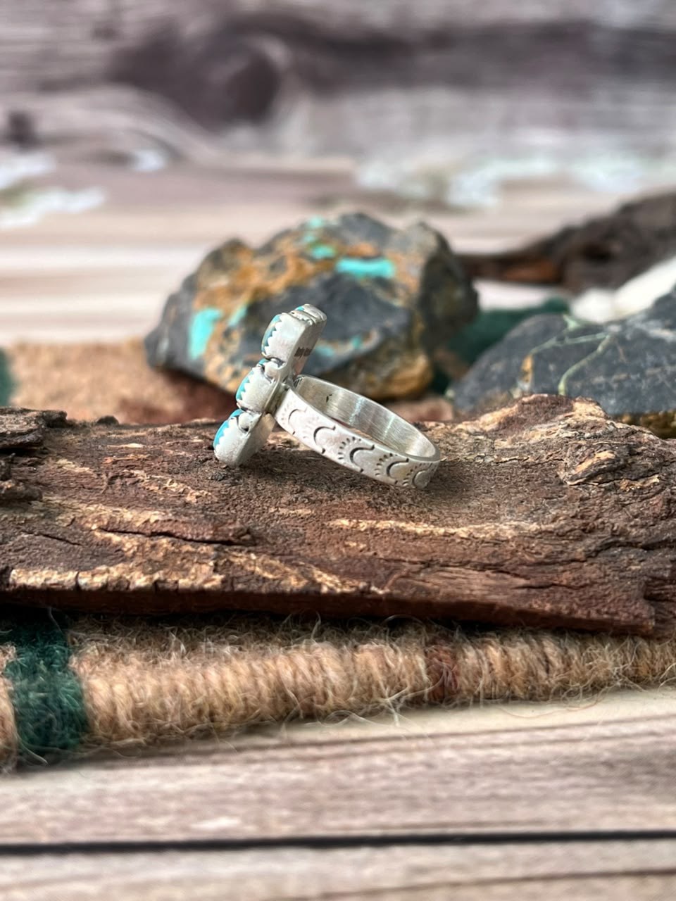 Handmade Sterling Silver Kingman Turquoise Adjustable Ring Signed Nizhoni
