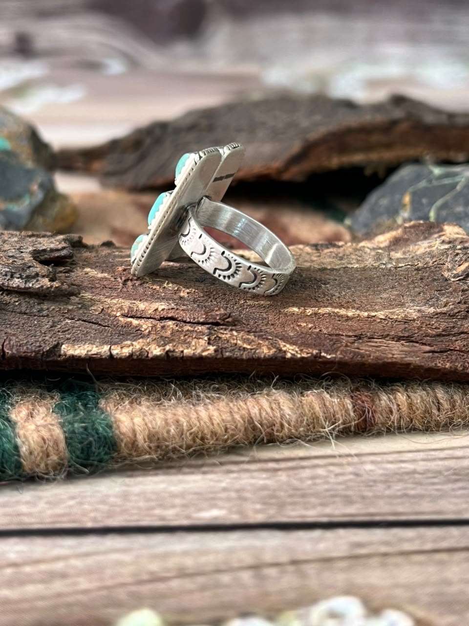 Handmade Sterling Silver Kingman Turquoise Adjustable Ring Signed Nizhoni