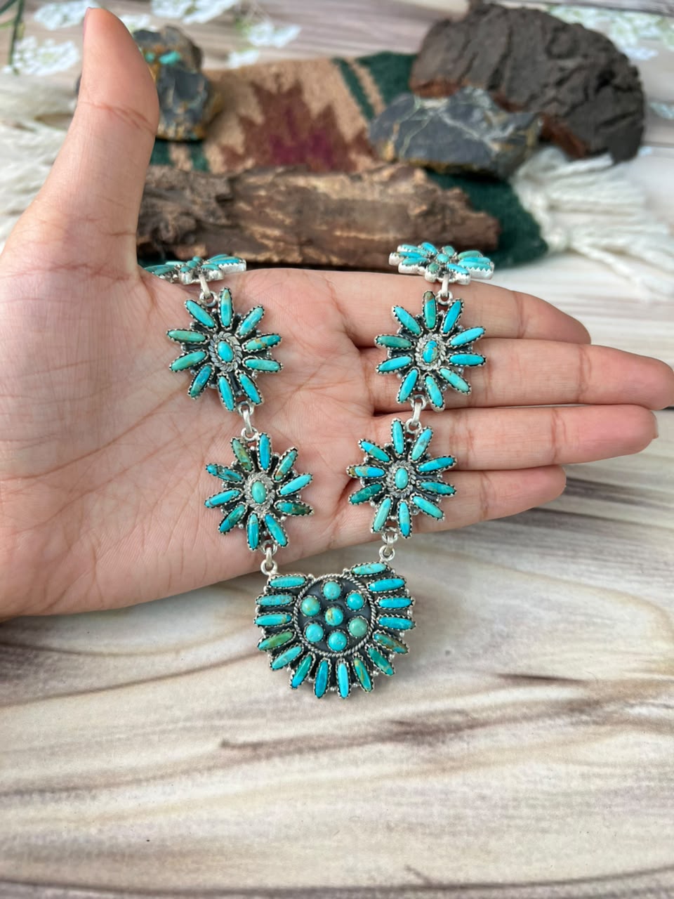 Handmade Sterling Silver Kingman Turquoise Necklace Signed Nizhoni