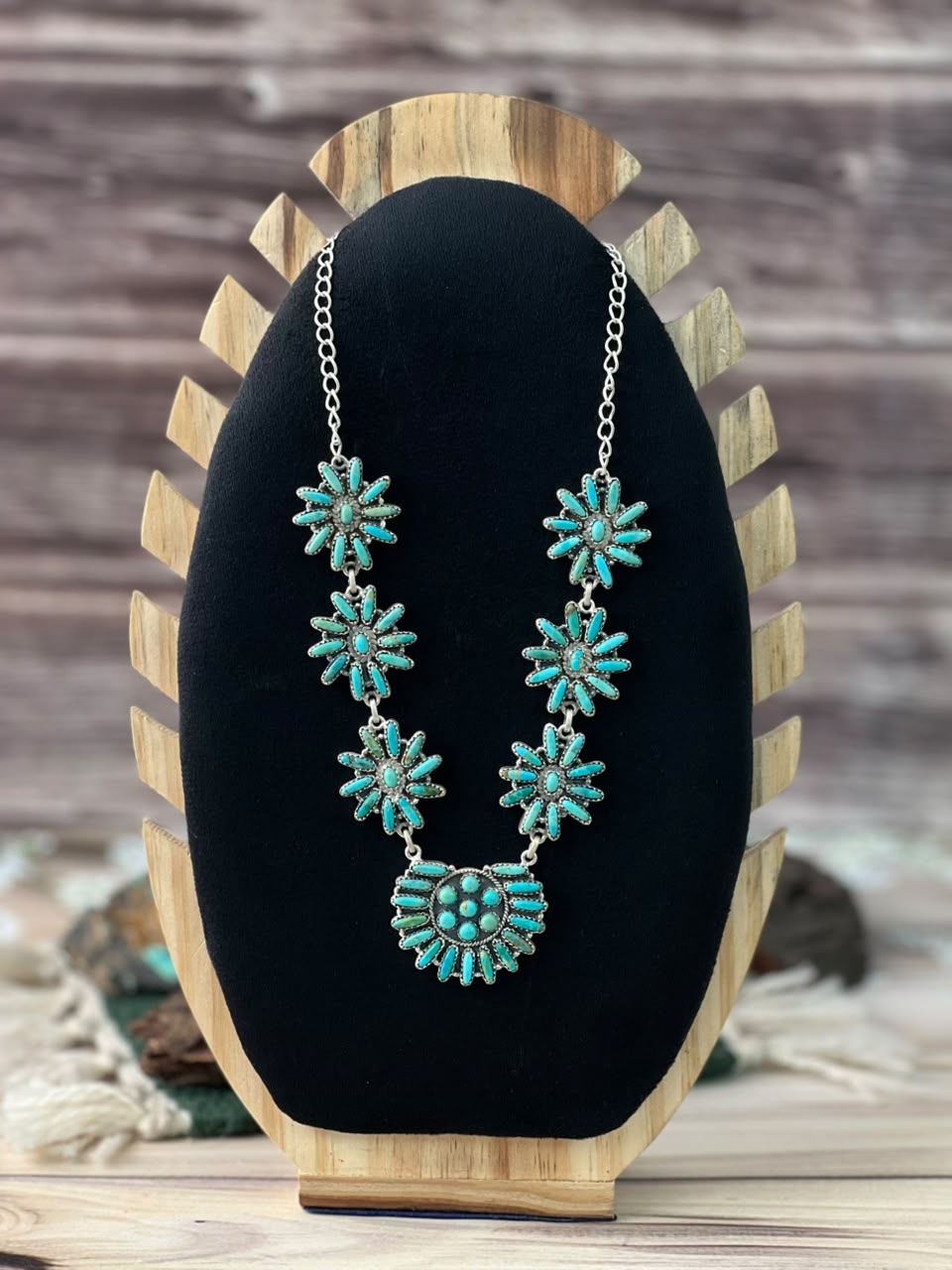 Handmade Sterling Silver Kingman Turquoise Necklace Signed Nizhoni