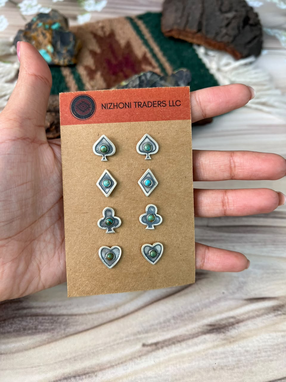 Handmade Sterling Silver Kingman Turquoise Post Studs Cards