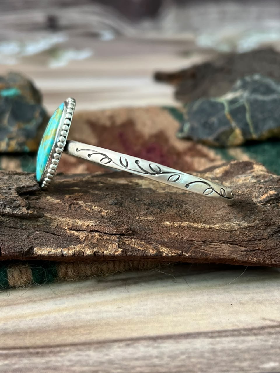 Handmade Sterling Silver Easter Blue Turquoise Cuff Bracelet Signed Nizhoni