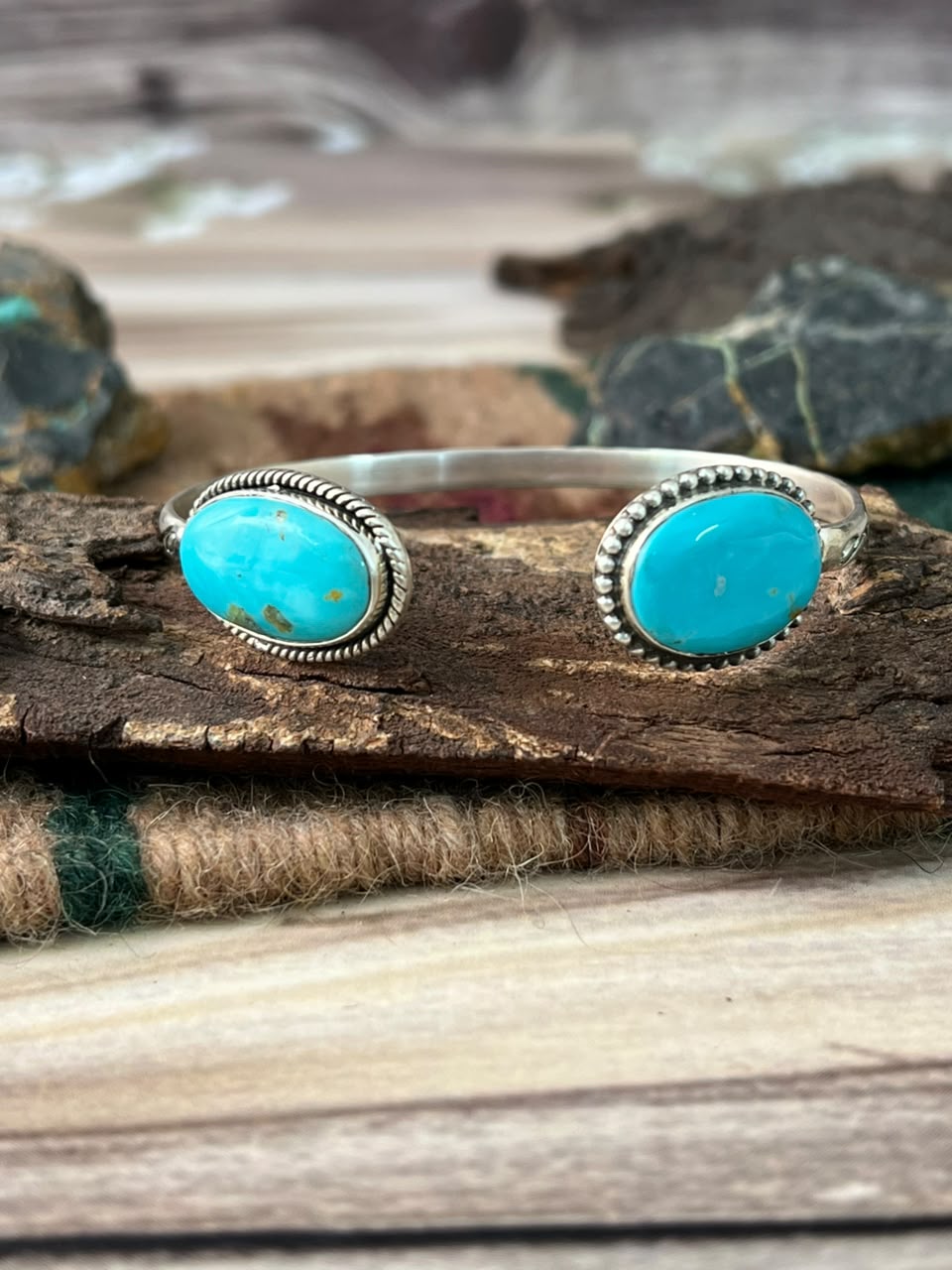 Handmade Sterling Silver Easter Blue Turquoise Cuff Bracelet Signed Nizhoni