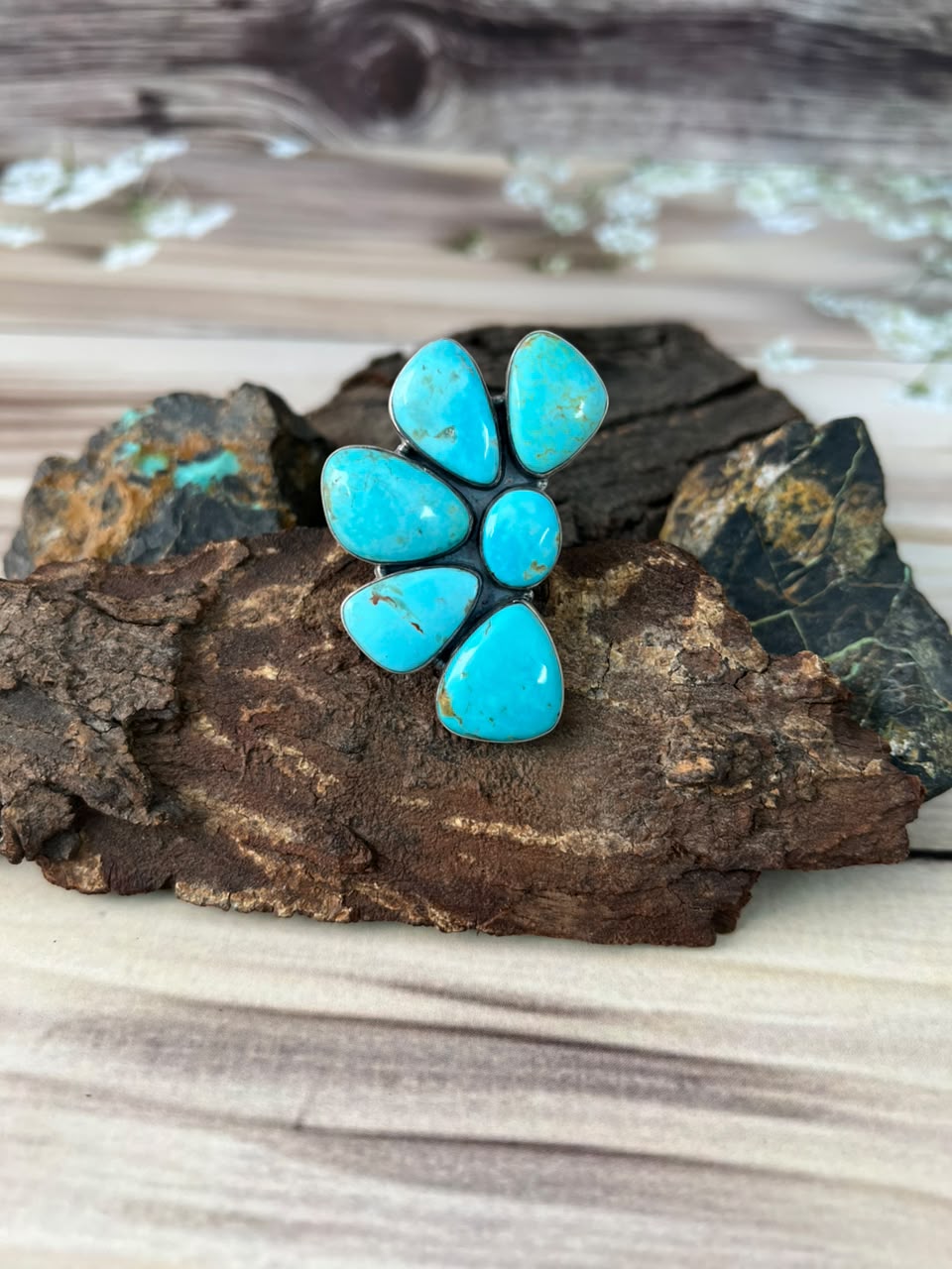 Handmade Sterling Silver Easter Blue Turquoise Adjustable Ring Signed Nizhoni