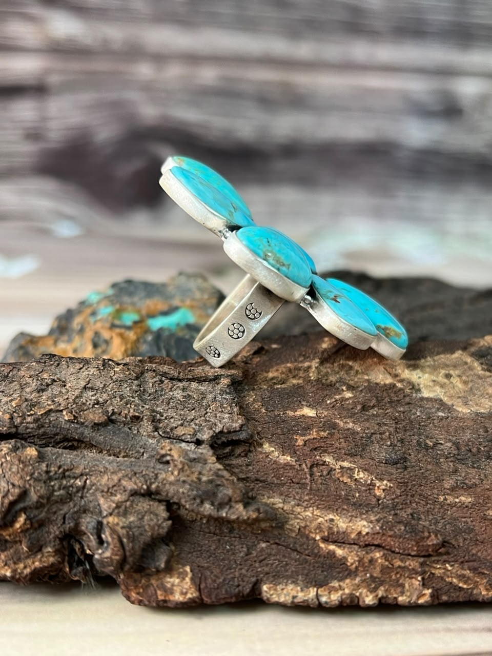 Handmade Sterling Silver Easter Blue Turquoise Adjustable Ring Signed Nizhoni