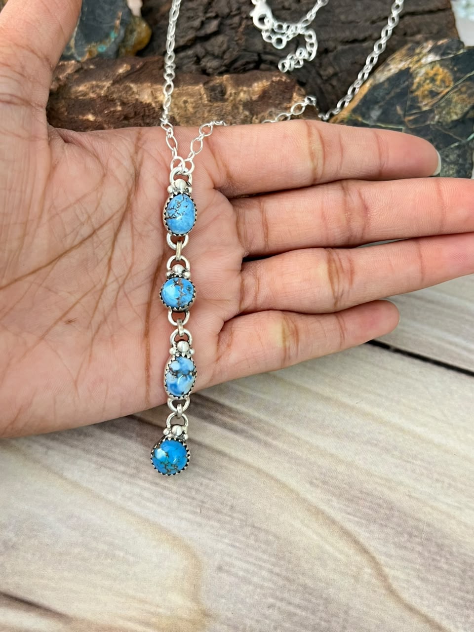 Handmade Sterling Silver Golden Hills Turquoise Necklace Signed Nizhoni
