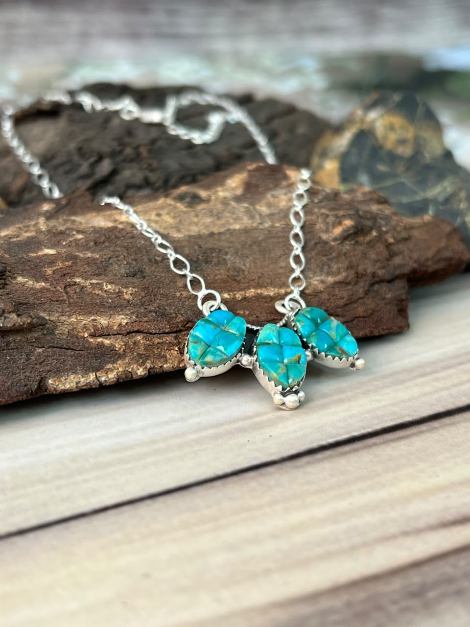 Handmade Sterling Silver Kingman Turquoise Cobble Stone Necklace Signed Nizhoni