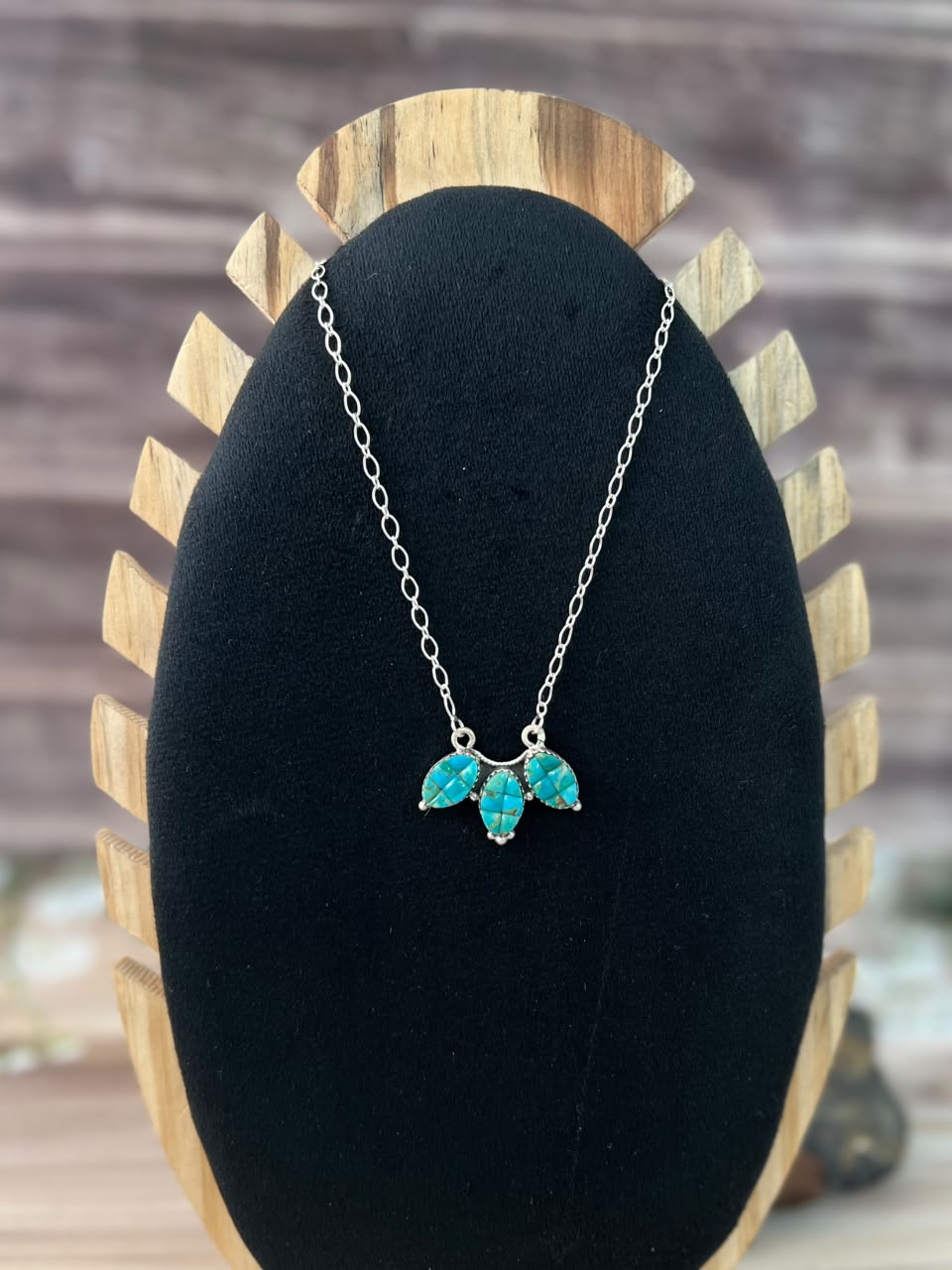 Handmade Sterling Silver Kingman Turquoise Cobble Stone Necklace Signed Nizhoni