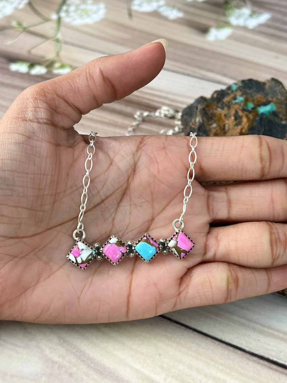 Handmade Sterling Silver Cotton Candy Necklace Signed Nizhoni