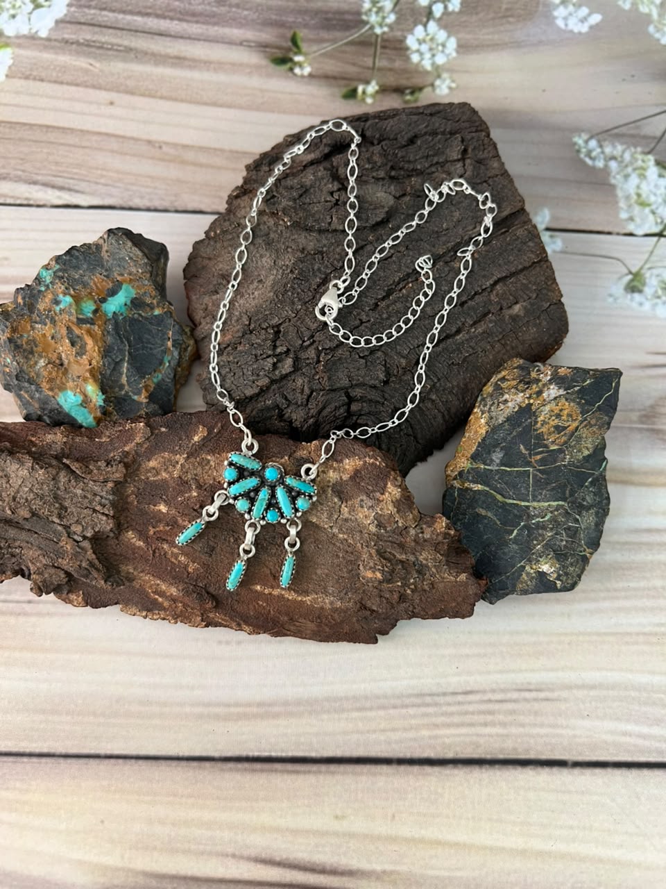 Handmade Sterling Silver Kingman Turquoise Necklace Signed Nizhoni