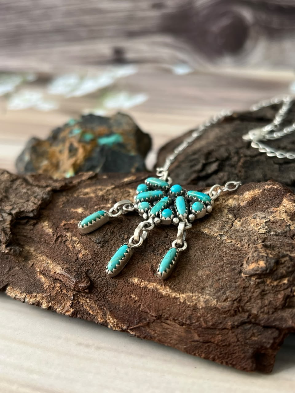 Handmade Sterling Silver Kingman Turquoise Necklace Signed Nizhoni