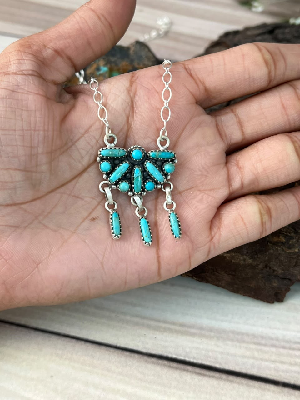 Handmade Sterling Silver Kingman Turquoise Necklace Signed Nizhoni