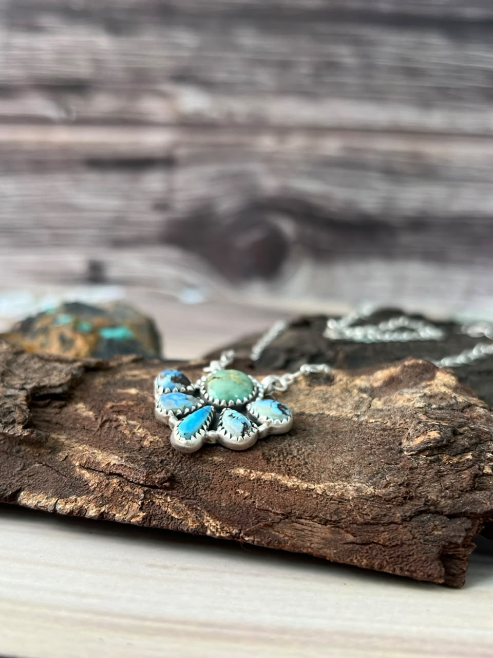 Handmade Sterling Silver Sonoran Mountain with Golden Hills Turquoise Necklace Signed Nizhoni (8)