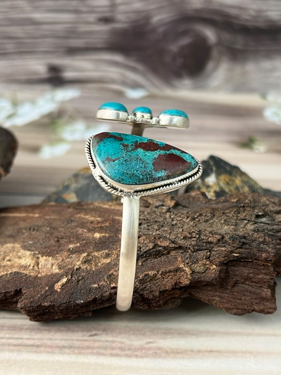 Handmade Sterling Silver Gem Silica Collection: Cuff Bracelet Signed Nizhoni