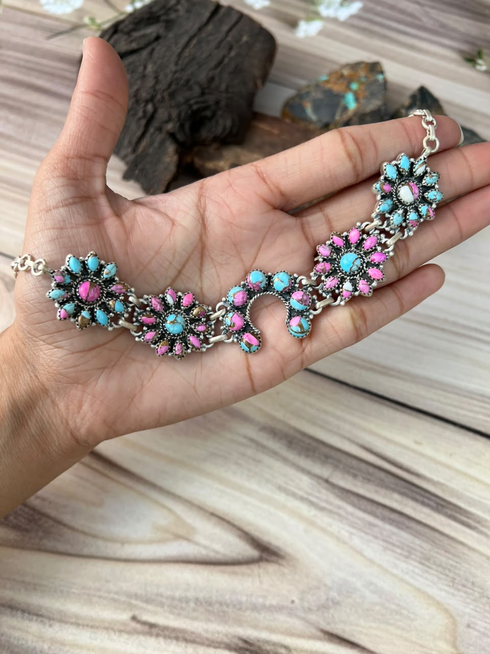 Handmade Sterling Silver Cotton Candy Choker Naja Necklace Signed Nizhoni