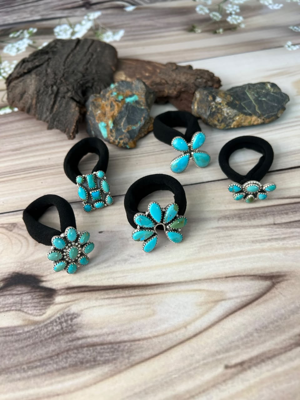 Handmade Sterling Silver Kingman Turquoise Hair Tie Charm Signed Nizhoni
