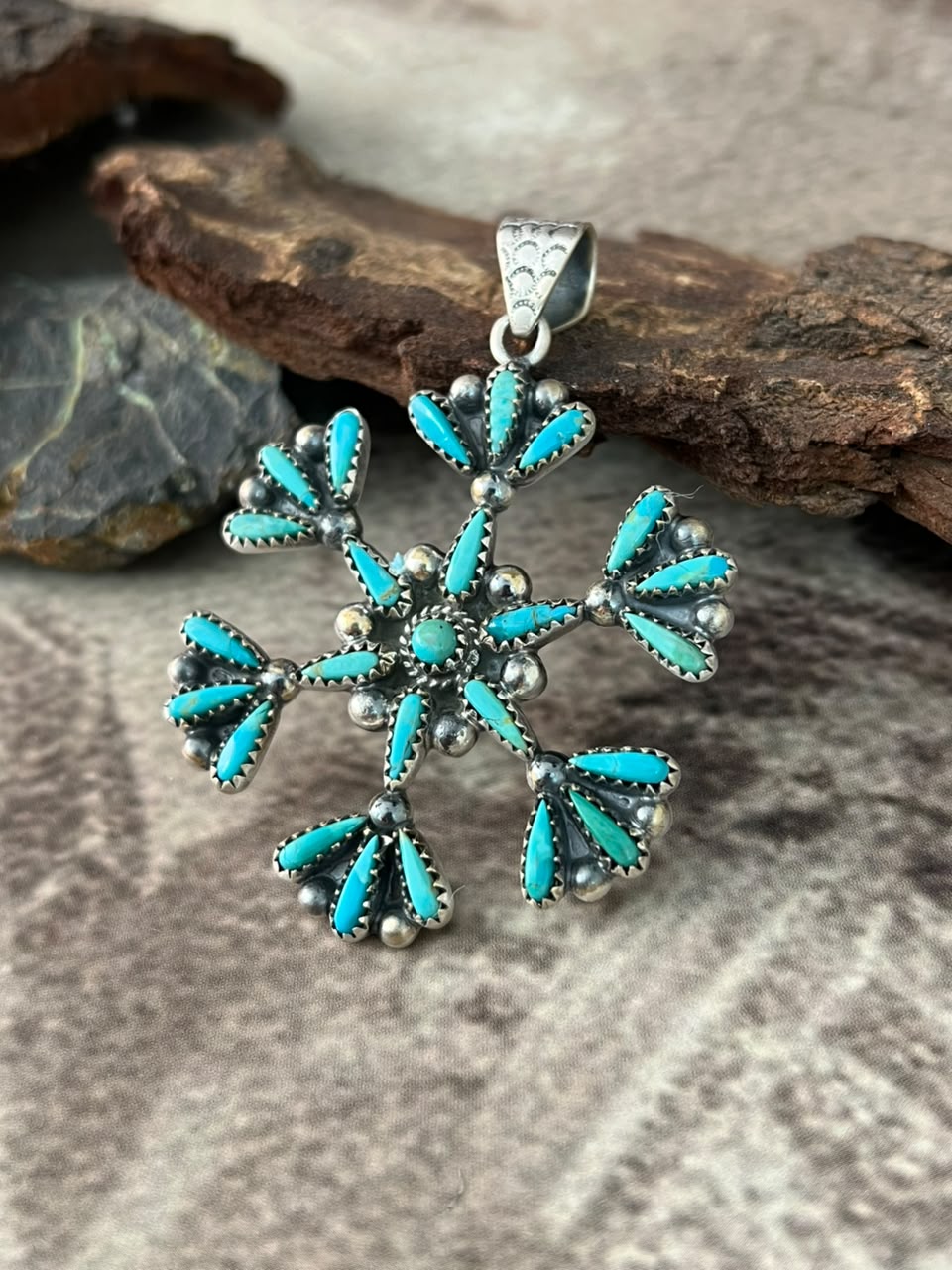 Handmade Sterling Silver Kingman Turquoise Pendant Signed Nizhoni
