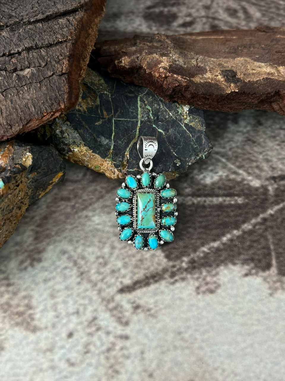 Handmade Sterling Silver Kingman Turquoise Pendant Signed Nizhoni