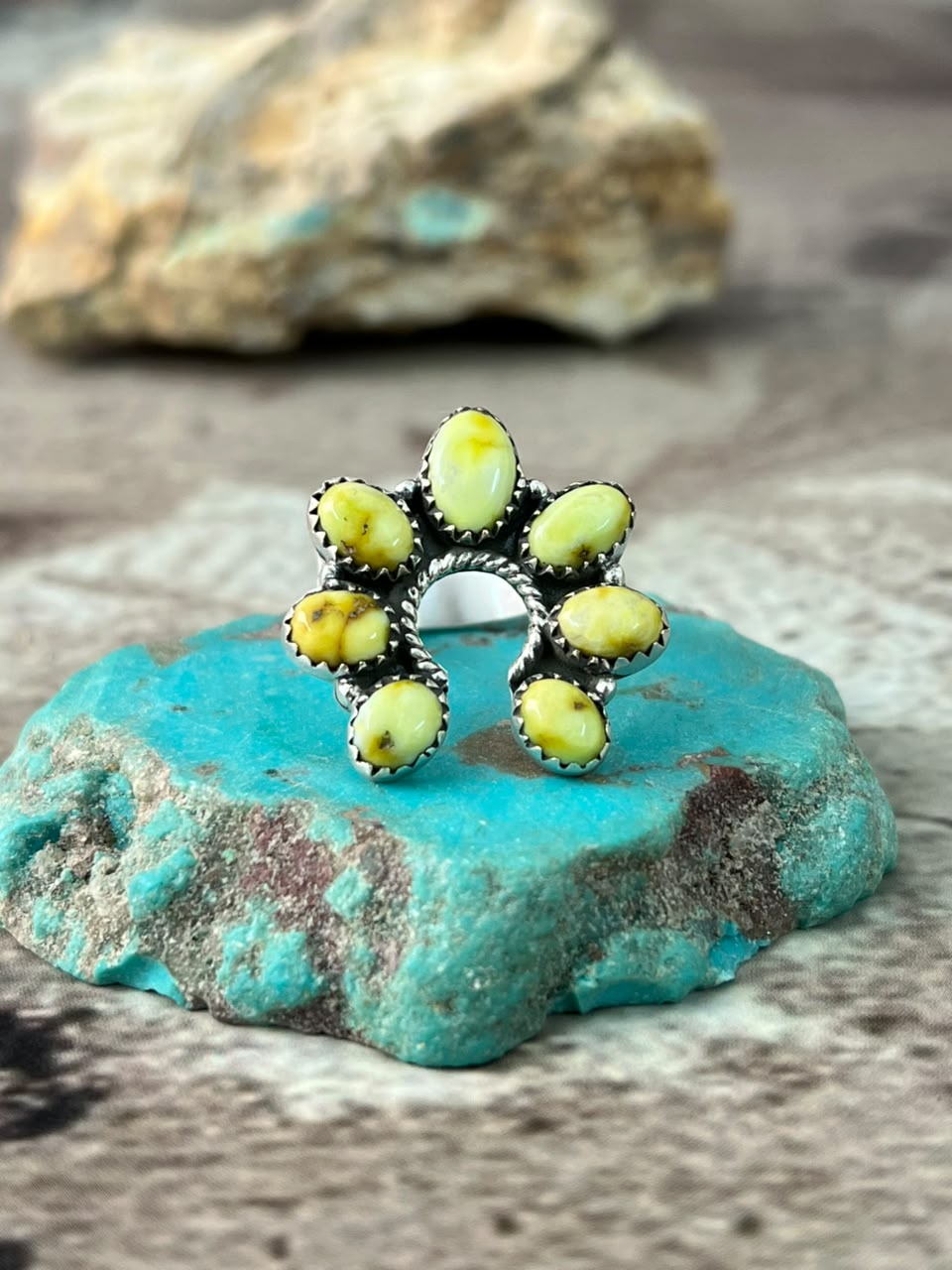 Handmade Sterling Silver Palomino Turquoise Naja Adjustable Ring Signed Nizhoni