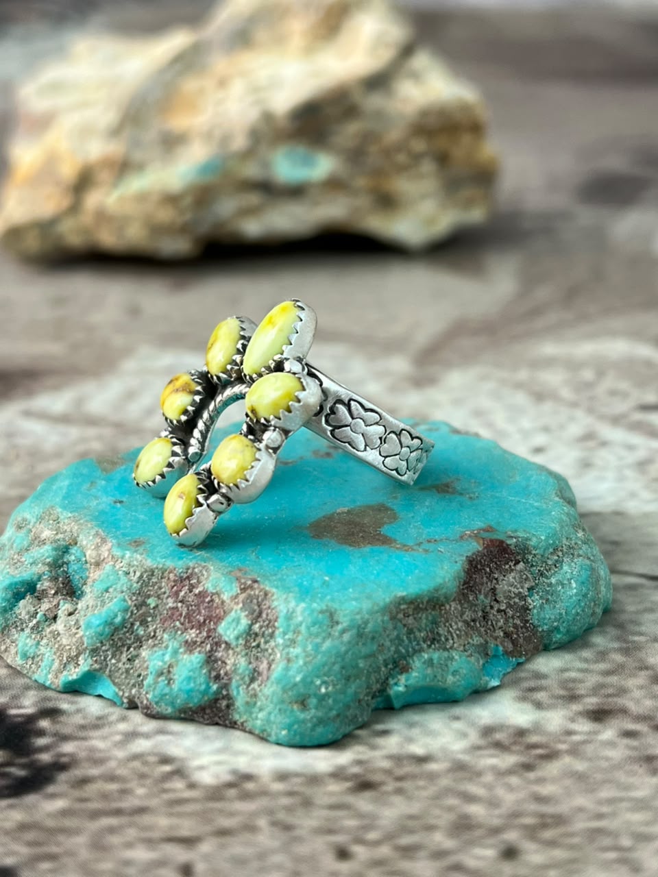 Handmade Sterling Silver Palomino Turquoise Naja Adjustable Ring Signed Nizhoni