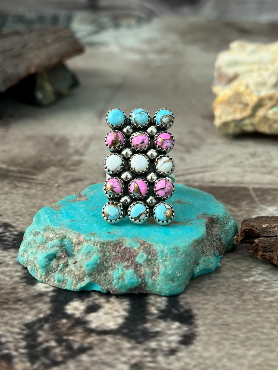 Handmade Sterling Silver Cotton Candy Bar Adjustable Ring Signed Nizhoni