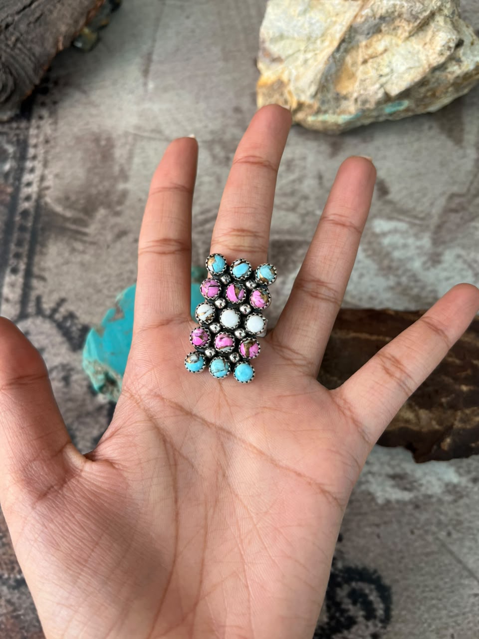 Handmade Sterling Silver Cotton Candy Bar Adjustable Ring Signed Nizhoni