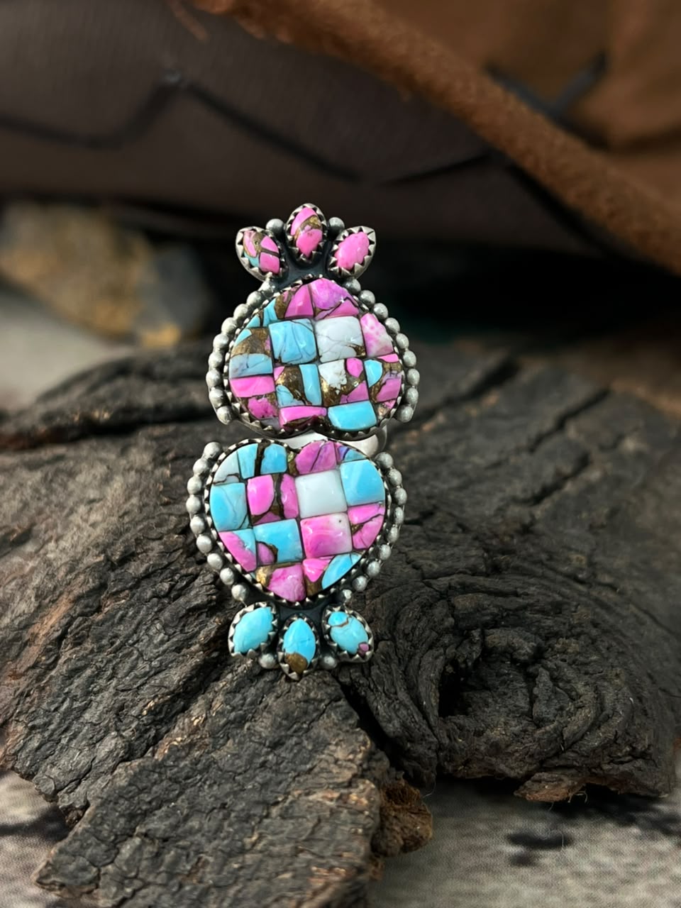 Handmade Sterling Silver Cotton Candy Cobble Stone Adjustable Ring Signed Nizhoni