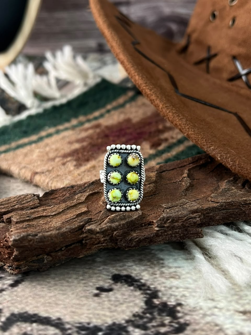 Handmade Sterling Silver Palomino Turquoise Bar Adjustable Ring Signed Nizhoni