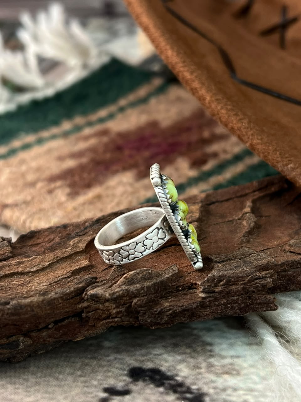 Handmade Sterling Silver Palomino Turquoise Bar Adjustable Ring Signed Nizhoni