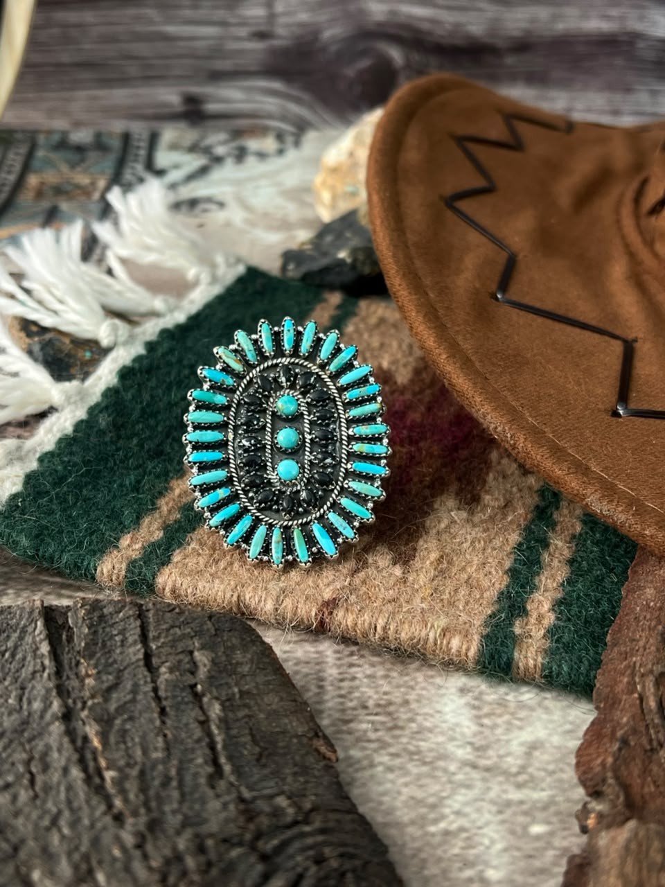 Handmade Sterling Silver Kingman Turquoise with White Buffalo Adjustable Ring Signed Nizhoni (8)