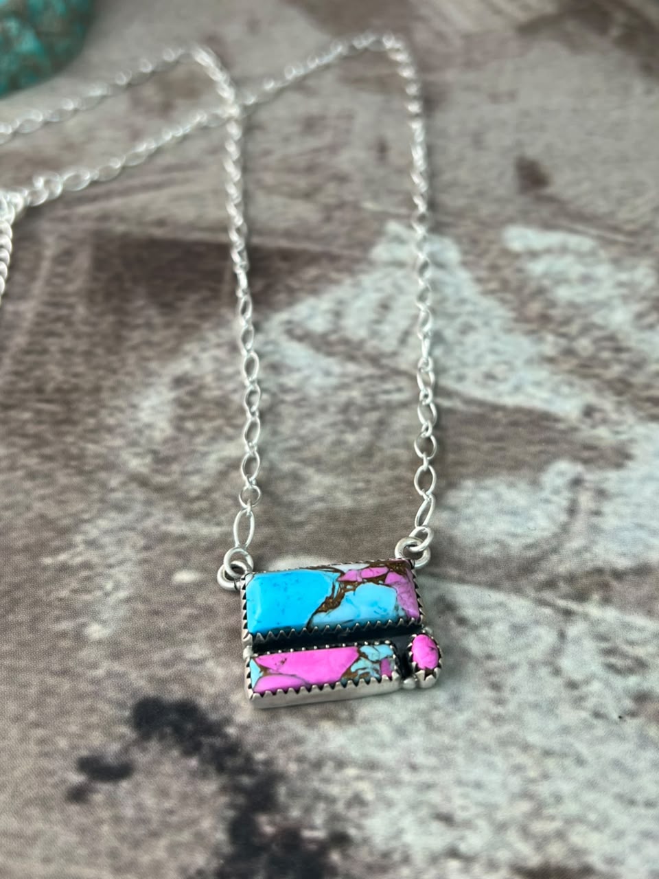 Handmade Sterling Silver Cotton Candy Necklace Signed Nizhoni