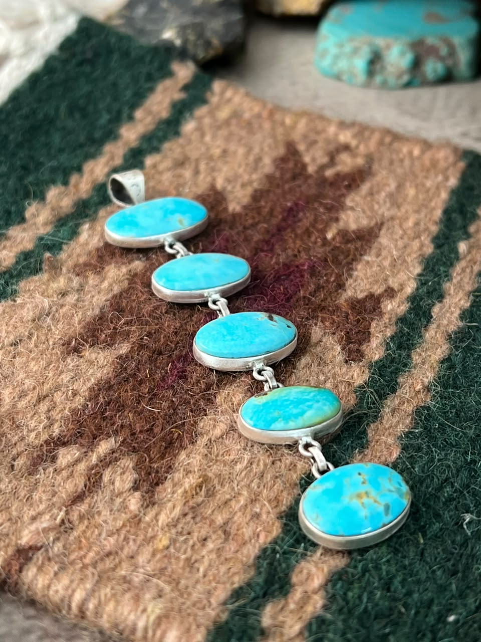 Handmade Sterling Silver Easter Blue Turquoise Pendant Signed Nizhoni