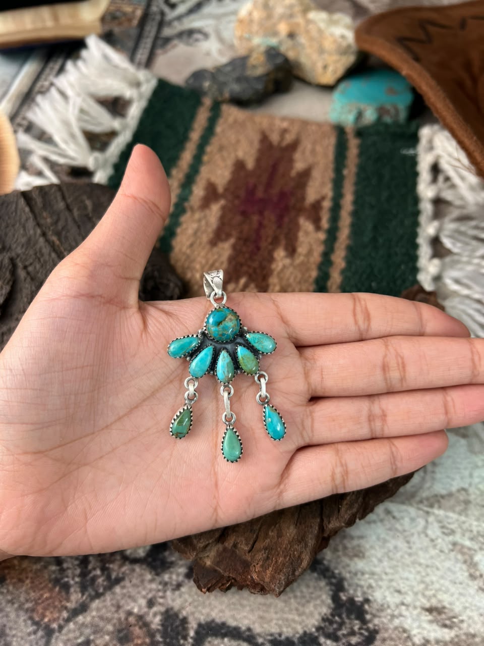Handmade Sterling Silver Kingman Turquoise Pendant Signed Nizhoni